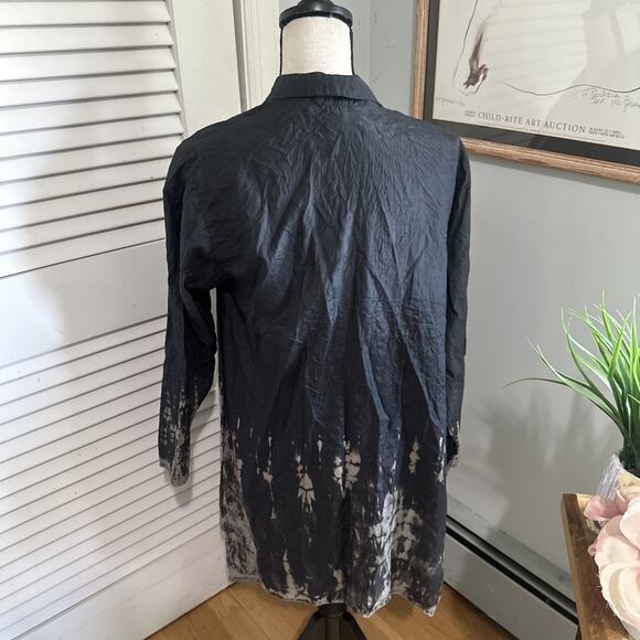 HARUBELLA Womens Jacket Medium Black Tie Dye Crinkle Open Boho Lagenlook Artsy - Picture 4 of 9